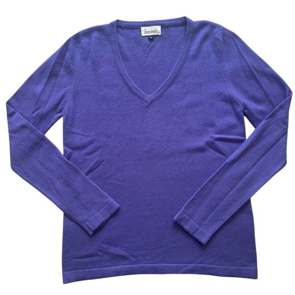 Diane Snyder Hand Knit in Nepal 100% Cashmere V Neck Sweater Size S Small Purple - Picture 1 of 9